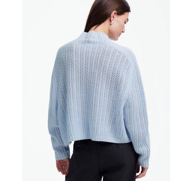 NWT Madewell Pointelle Stitch Mockneck Sweater Heather Pale Dawn Light Blue XXS - Picture 3 of 10